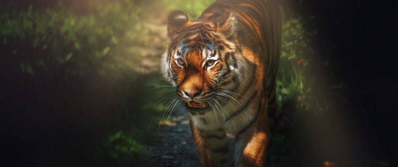 Tiger, Wild animal, Big cat, Forest, Staring, Predator, Carnivore, 5K