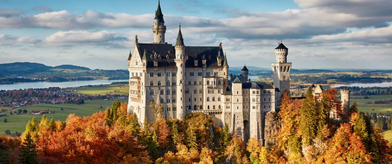 Neuschwanstein Castle, Ancient architecture, Autumn, Schwangau, Germany, 5K, 8K