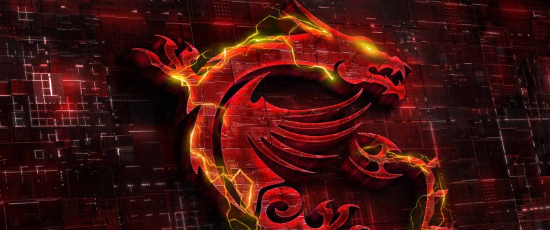 MSI Gaming, Dragon, Fire, Red background, Grid, 3D background