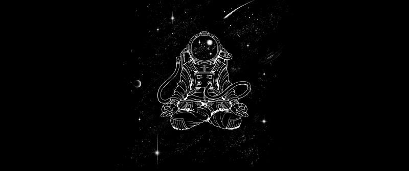 Astronaut, Yoga, Meditation, Minimal art, Space artwork, Black background, AMOLED