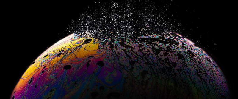 Soap Bubble, Burst, Black background, AMOLED, Colorful, Psychedelic Art