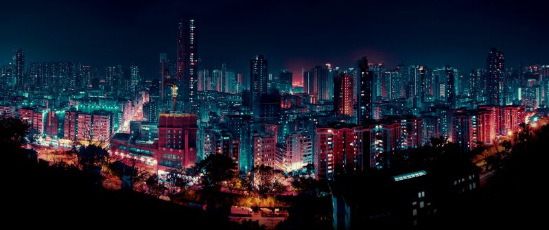 Cityscape, Night, Buildings, City lights, Night City, Dark Sky