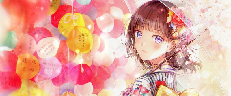 Anime girl, Colorful background, Girly backgrounds, Floral Background, 5K
