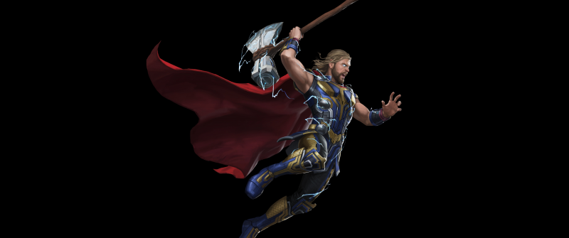 Thor: Love and Thunder, God of Thunder, Stormbreaker, Marvel Superheroes, Black background, 5K