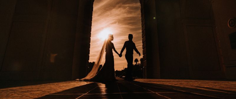 Couple, Marriage, Together, Hands together, Walking together, Silhouette, Sunset, 5K