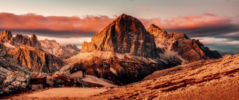 Dolomite mountains, Summer, Italian Alps, Sunset, Mountain View, High rocks, Landscape, 5K, 8K