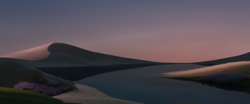 Desert, Night, Landscape, Windows 11, Lake, Evening, Sunset