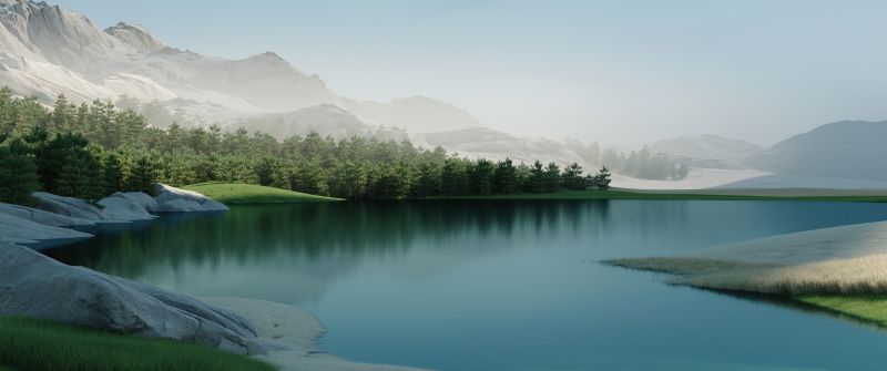 Landscape, Windows 11, Lake, Forest, Daytime