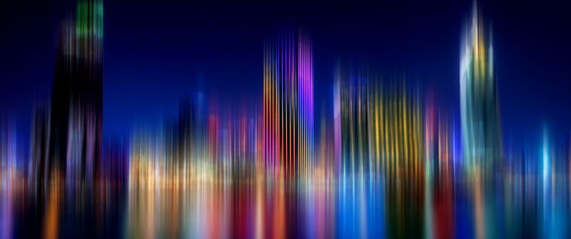 Cityscape, Panorama, Blurred lights, City lights, Skyline, 5K