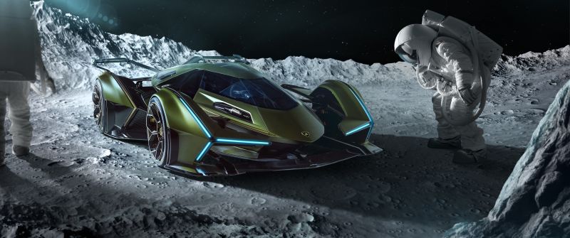 Lamborghini Lambo V12 Vision GT, Moon, Astronauts, 5K, 8K