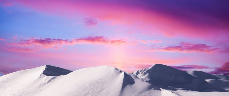 Mountains, Snow covered, Colorful Sky, Evening sky, Twilight, Sunset, Purple sky, Motorola Edge 30 Neo, Stock