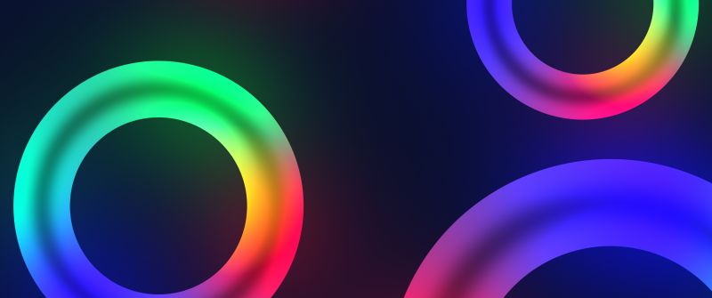 Circles, Colorful, Neon colors, Dark background
