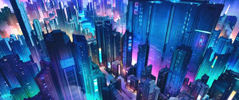 Neon city, Futuristic city, Cyber city, Cyberpunk, Cityscape, 5K, 8K