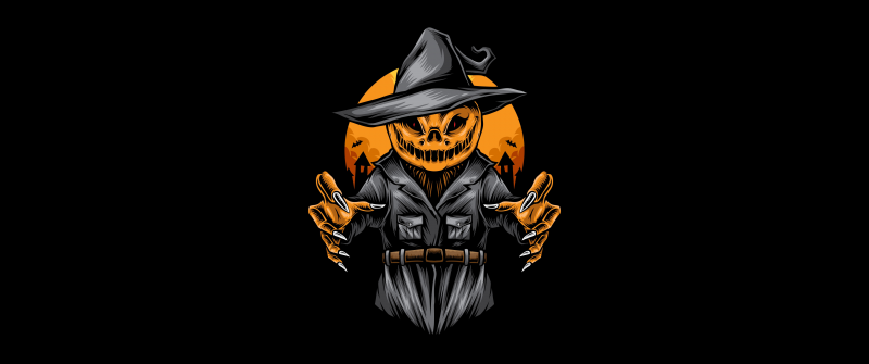 Halloween Pumpkin, AMOLED, Scary, Black background, Minimalist, Spooky