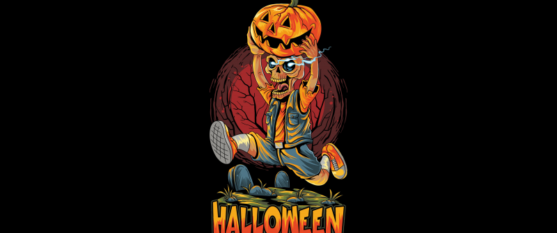 Halloween zombie, Scary, Halloween Pumpkin, Black background, AMOLED