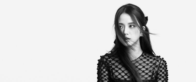 Jisoo, Monochrome, Blackpink, K-Pop singer, White background, Portrait, Black and White