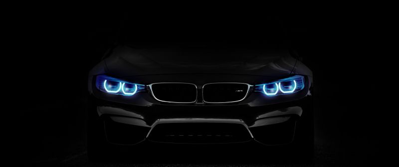 BMW M3, Angel Eyes, Black background, 5K