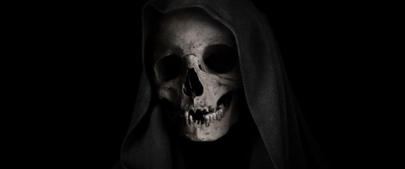 Grim Reaper, Skull, Black background, Scary, 5K, Evil laugh