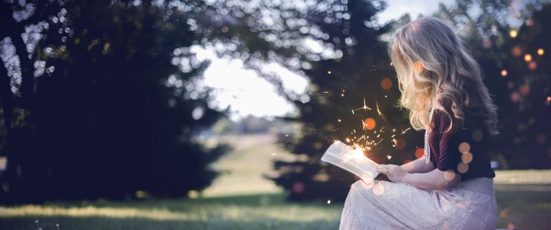 Girl, Magical, Reading book, Girly, Sparkles, 5K, Study