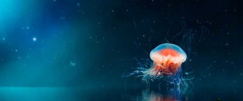 Jellyfish, Tentacles, Surreal, Reflection, Night, 5K, 8K, Aesthetic