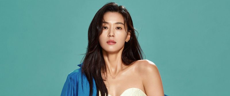 Jun Ji-hyun, South Korean actress, Portrait, 5K, 8K, Teal background