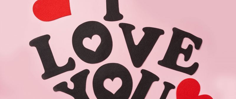 I Love You, Red hearts, Pink background, Love text, 5K, 8K, Pastel background, Pastel pink