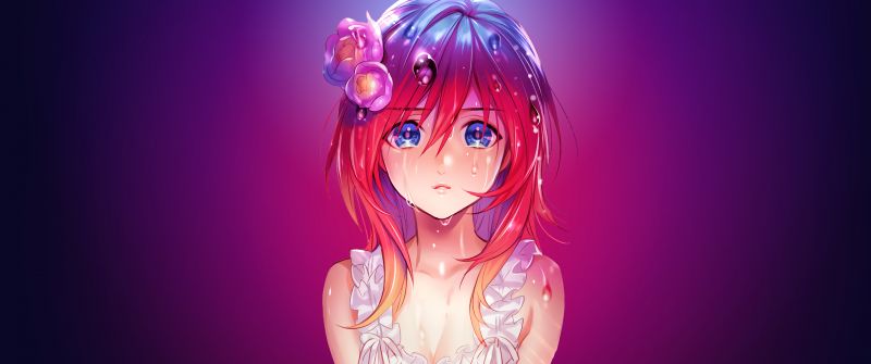 Anime girl, Sad, Pink background, Sad girl, Sad face