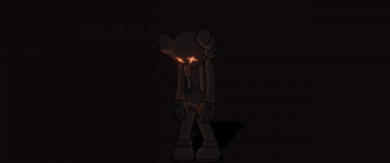 Kaws sad, Kaws Companion, Dark background, 5K, KAWS Small Lie, Simple