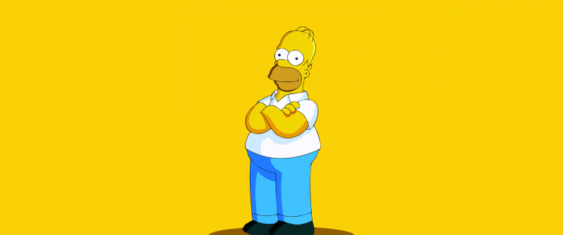 Homer Simpson, The Simpsons, Yellow background, Minimalist, 5K, Simple