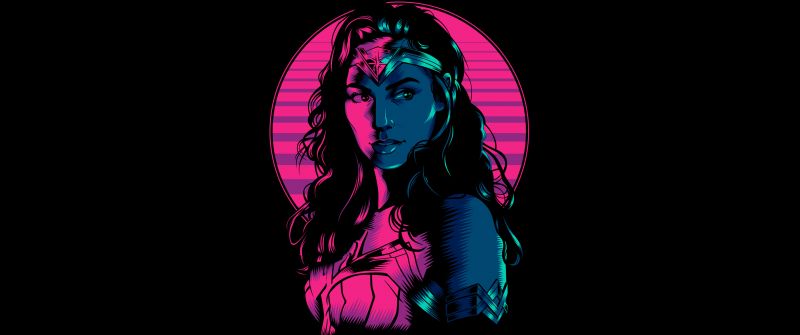 Wonder Woman 1984, Wonder Woman, Fan Art, Black background, Neon, 5K, Diana Prince