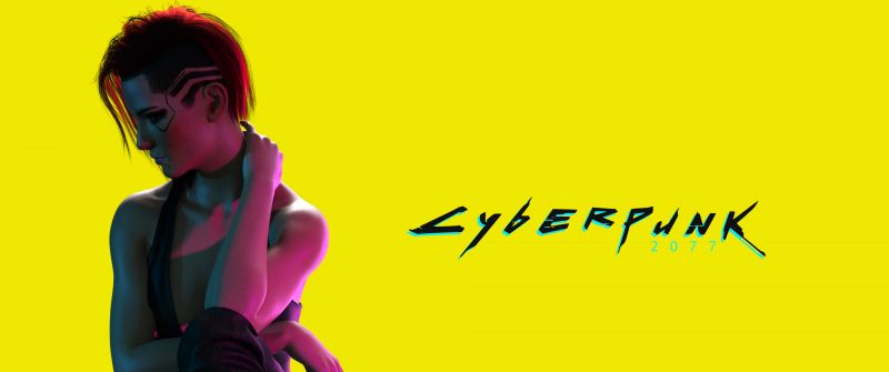 Cyberpunk, Yellow background, Cyberpunk girl, V (Cyberpunk), Neon text
