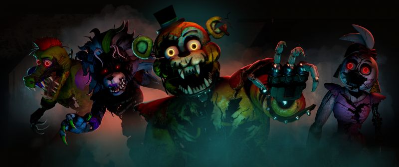 FNAF: Security Breach, Horror games, Freddy Fazbear, Glamrock Chica, Roxanne Wolf, Montgomery Gator, Vanessa, Survival games