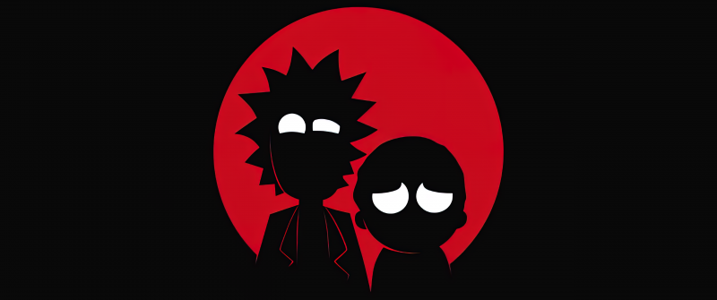 Rick and Morty, AMOLED, Rick Sanchez, Morty Smith, Silhouette, Black background, 5K, Simple