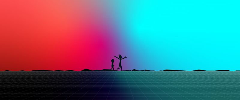 Rick and Morty, Minimalist, Rick Sanchez, Morty Smith, 8K, 5K, Gradient background, Silhouette, Colorful background, Simple