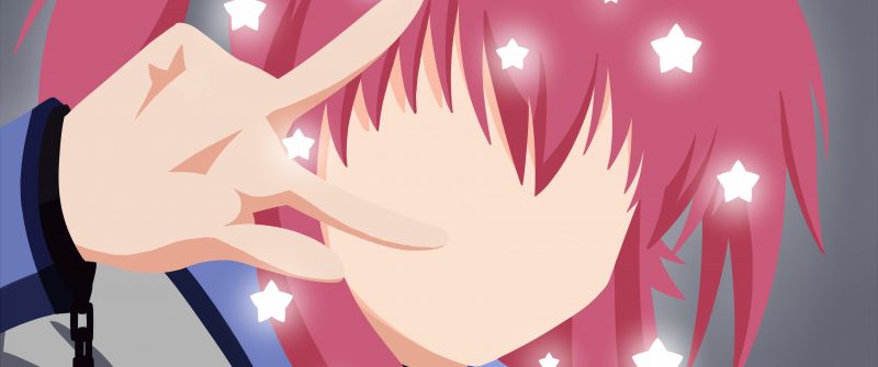 Yui, Angel Beats!, Minimalist, Pink hair, Stars, Faceless, Anime girl, Girly backgrounds, 5K, 8K