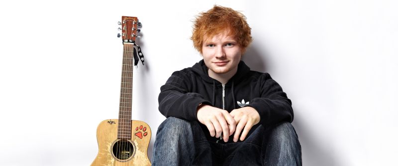 Ed Sheeran, English singer, Guitar, White background, 5K