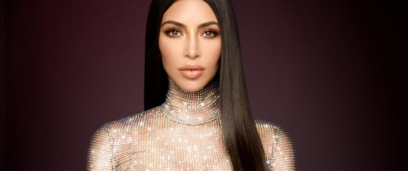 Kim Kardashian, Glitter, Brown background, 5K