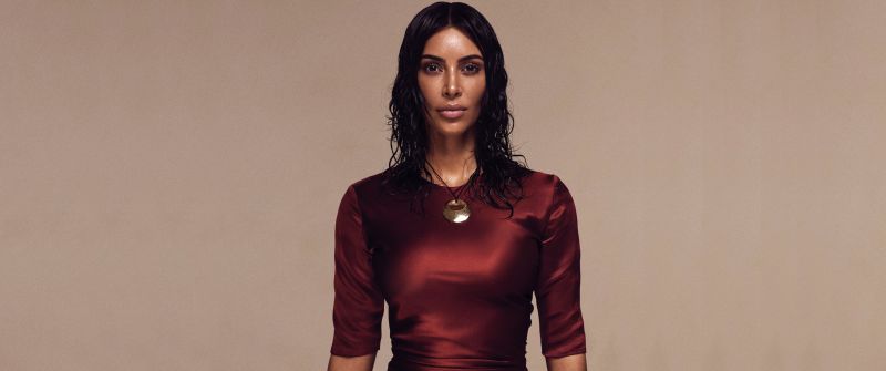 Kim Kardashian, American socialite, Brown background