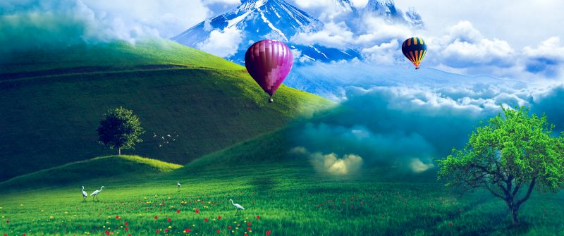 Hot air balloons, Scenery, Landscape, Greenery, Mountains