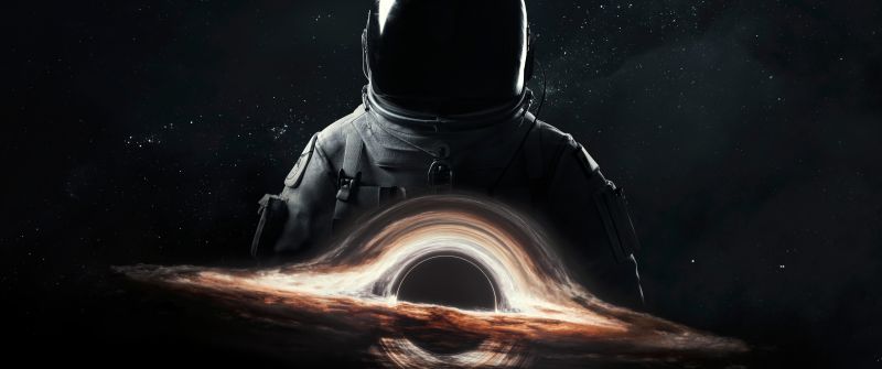 Astronaut, Wormhole, Cosmos, Gargantua black hole, 5K