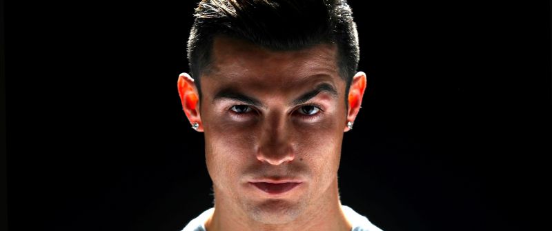 Cristiano Ronaldo, Face, AMOLED, 5K, Black background, Portugal football player, Portuguese soccer player