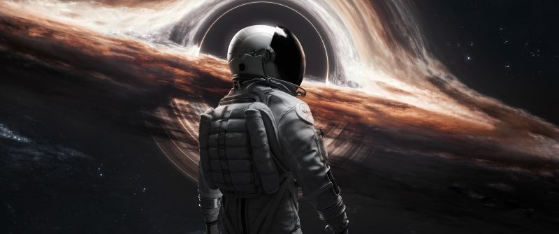 Wormhole, Astronaut, Gargantua black hole, Cosmos, Interstellar, 5K