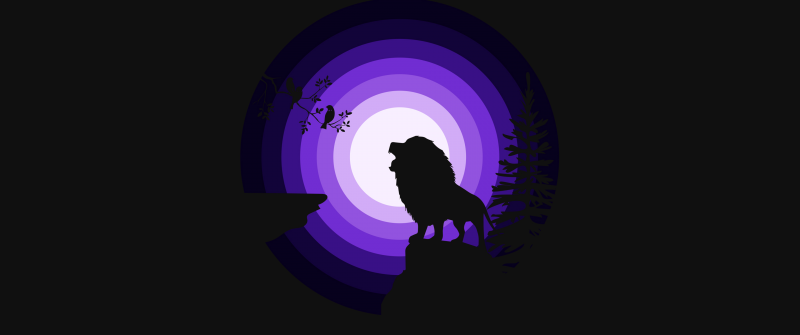 Lion, Silhouette, Roaring, Moon, Night, Purple, Simple