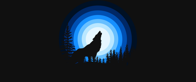 Wolf, Howling, Silhouette, Black background, Blue, Simple