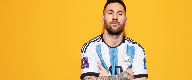 Lionel Messi, Soccer Player, Football player, Argentine footballer, Yellow background, Qatar 2022