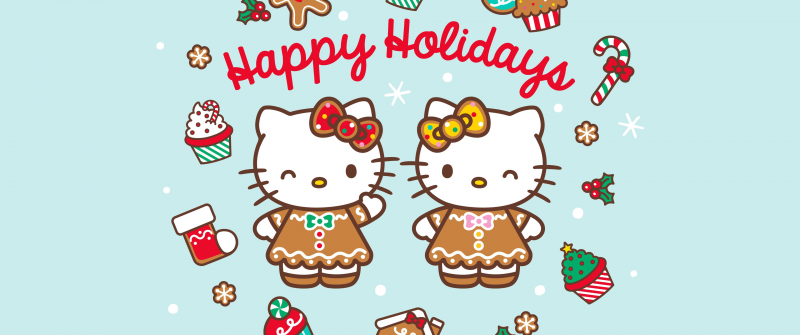 Happy holidays, Cute hello kitties, Christmas background, Hello Kitty background, Sanrio, Navidad, Noel