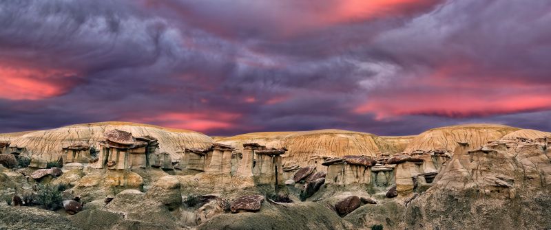 Ah-Shi-Sle-Pah Wilderness, Sunset, San Juan County, New Mexico, Clay hills, 5K, 8K, Cloudy Sky