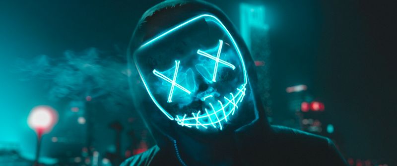 Neon, LED mask, Urban, Night, Smoke, Dope