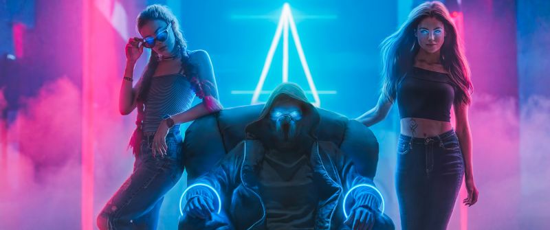 Bad boy, Bad girls, Neon light, Night club, Mask, Cyberpunk, Digital Art