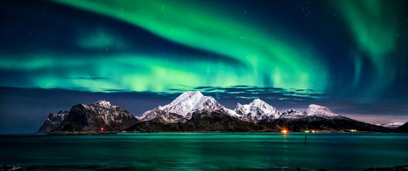 Northern Lights, Mountains, Norway, Night sky, Aurora sky, 5K